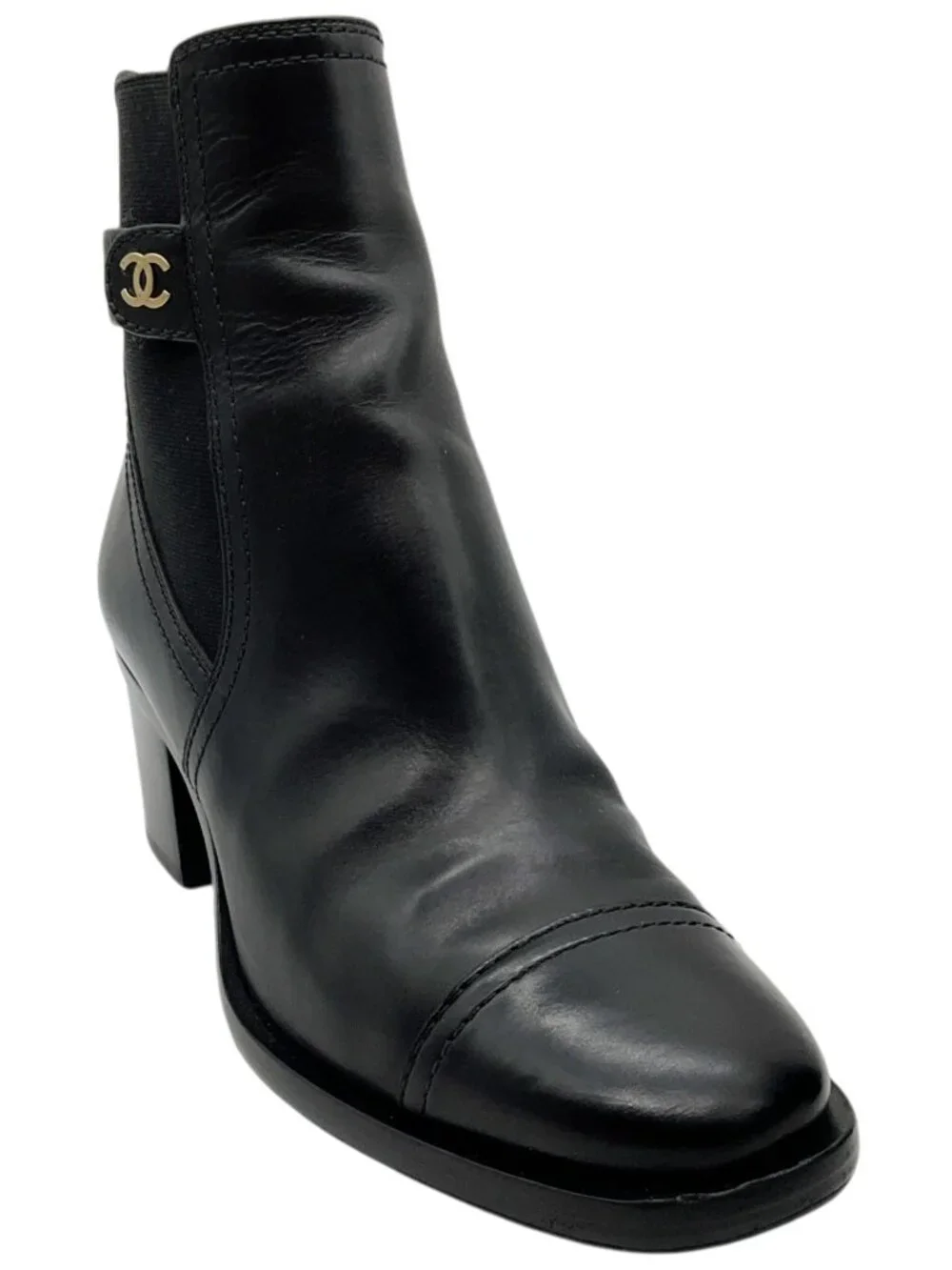 Chanel Black Leather CC Chelsea Boots